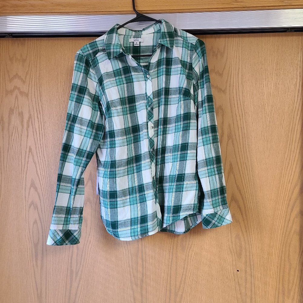 Teal Green and White Cotton Flannel